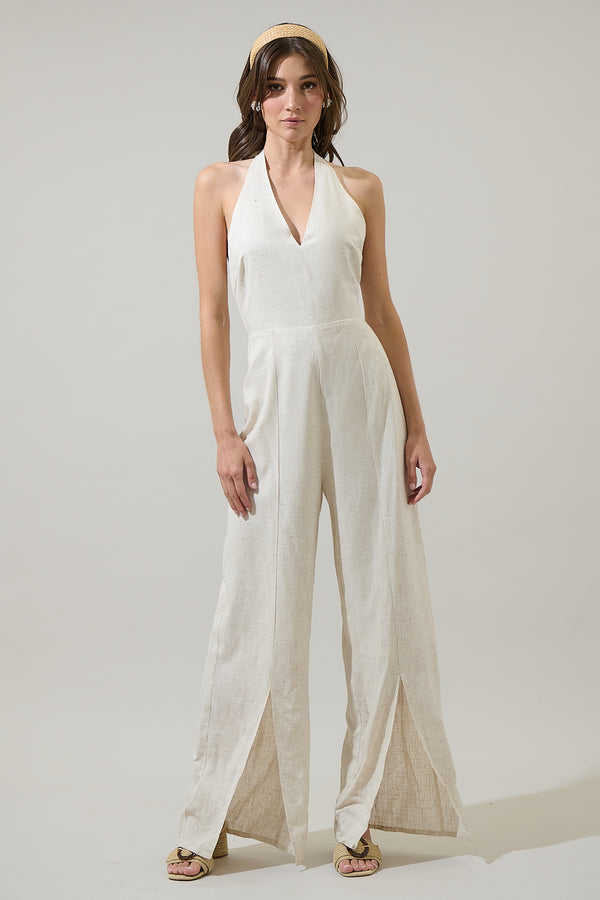 sugarlips Mora Linen Halter Jumpsuit