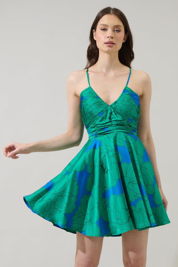 sugarlips Morgany Floral Cerese Flare Mini Dress