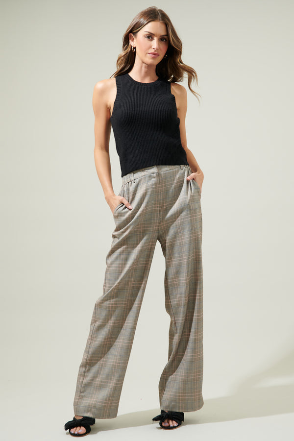 Sugarlips Mulvane Plaid Wide Leg Pants