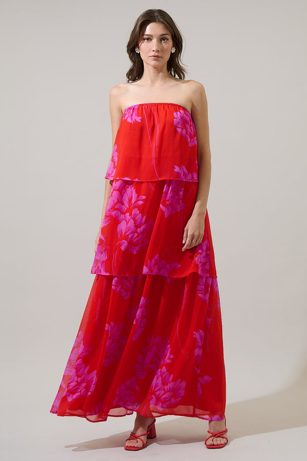 Sugarlips Naiya Floral Briary Strapless Maxi Dress