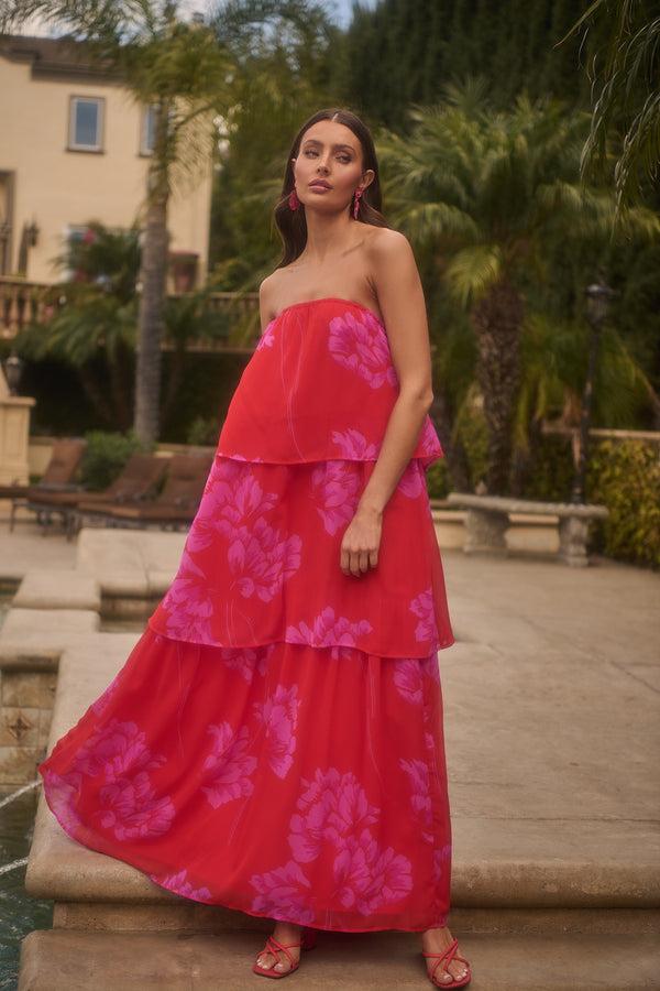 sugarlips Naiya Floral Briary Strapless Maxi Dress