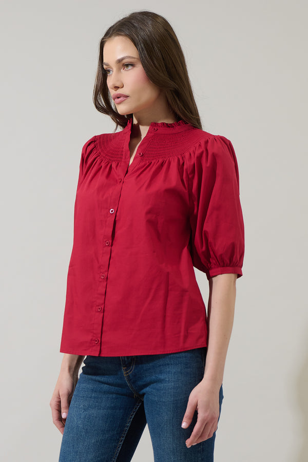 Sugarlips Narris Blossom Smocked Mock Neck Top