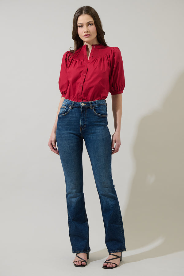 Sugarlips Narris Blossom Smocked Mock Neck Top