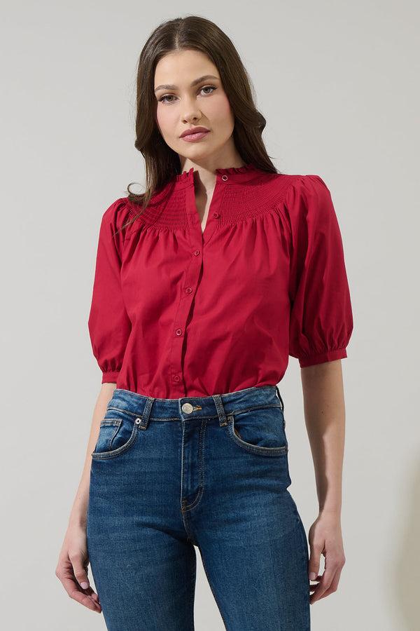 sugarlips Narris Blossom Smocked Mock Neck Top