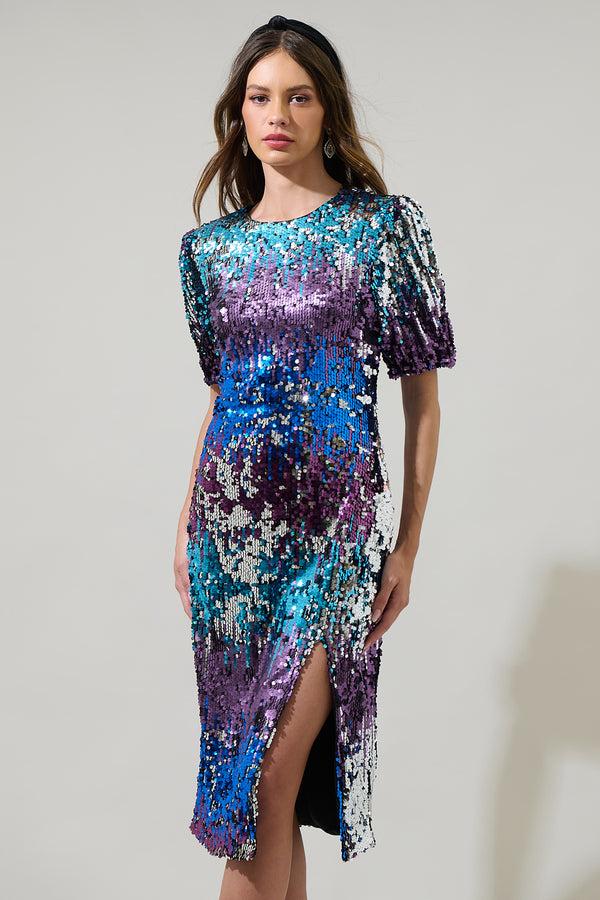 Sugarlips Navette Short Sleeve Sequin Midi Dress