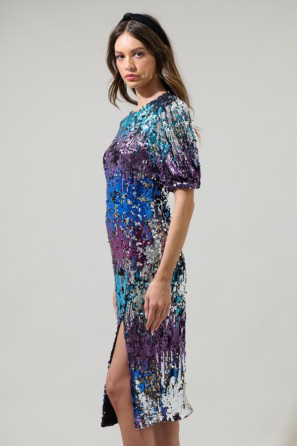 Sugarlips Navette Short Sleeve Sequin Midi Dress