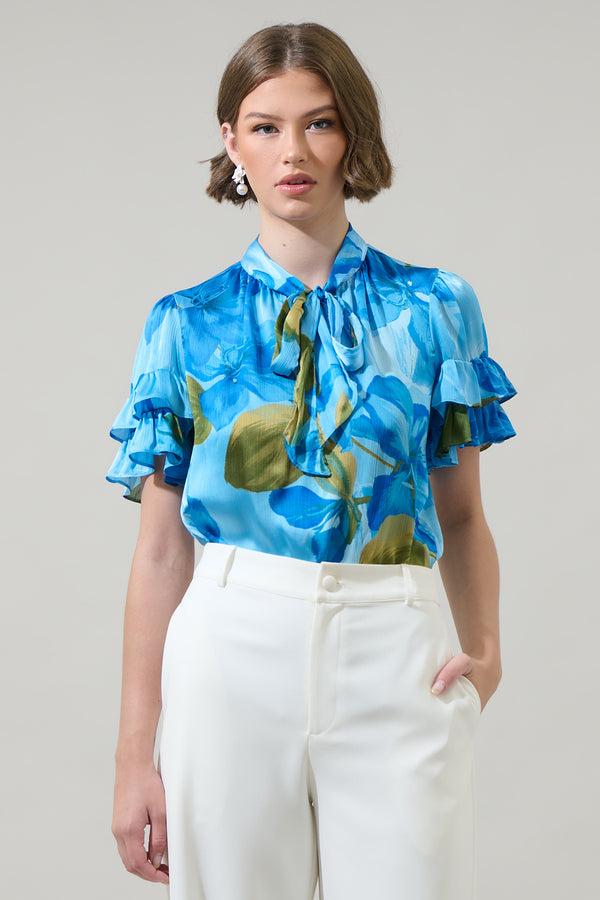 sugarlips Neiva Floral Tie Neck Bianca Blouse