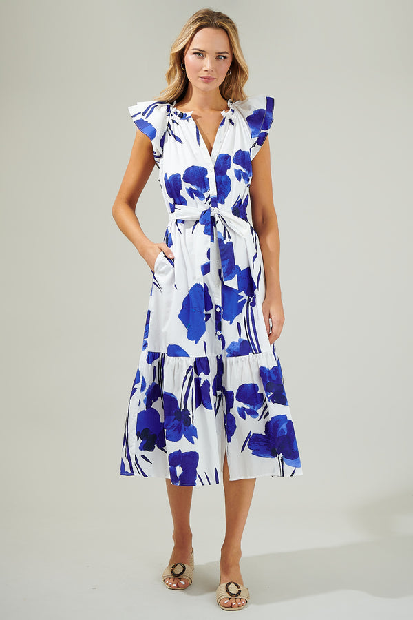 Sugarlips Neli Floral Charlotte Button Midi Dress