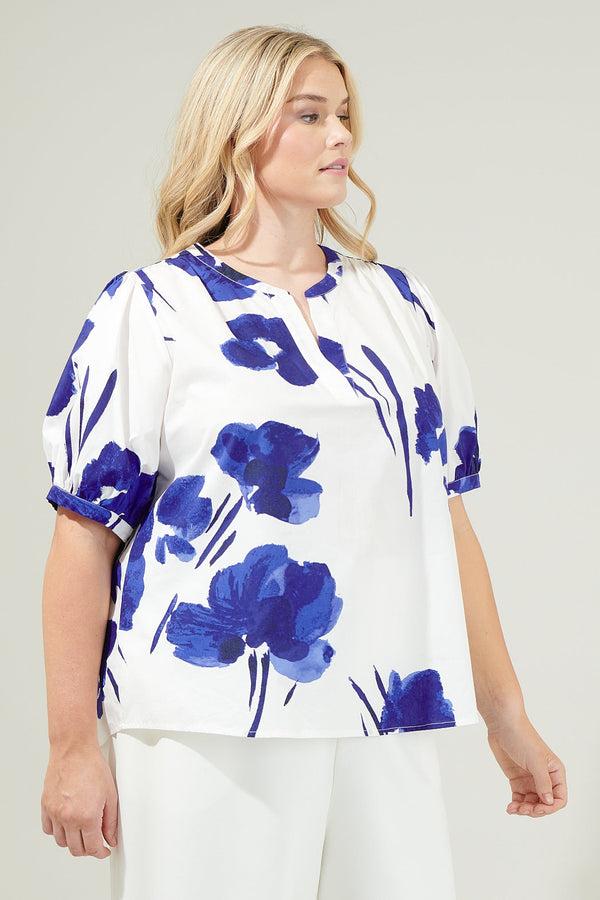 Sugarlips Neli Floral Split Neck Top Curve
