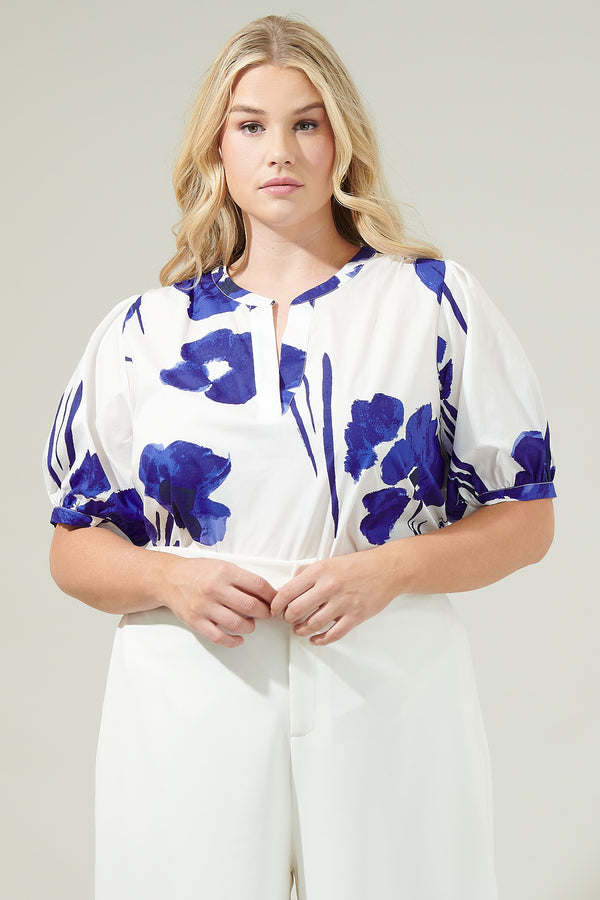 sugarlips Neli Floral Split Neck Top Curve