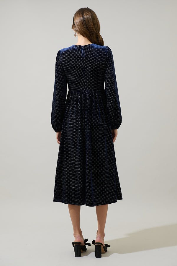 Sugarlips Nelly Dot Velvet Glow Bow Midi Dress