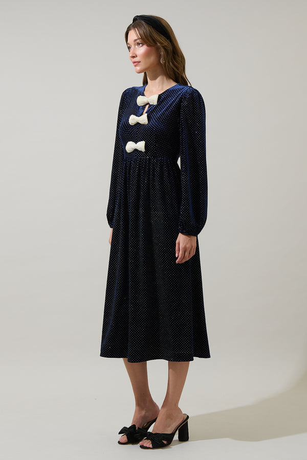 Sugarlips Nelly Dot Velvet Glow Bow Midi Dress