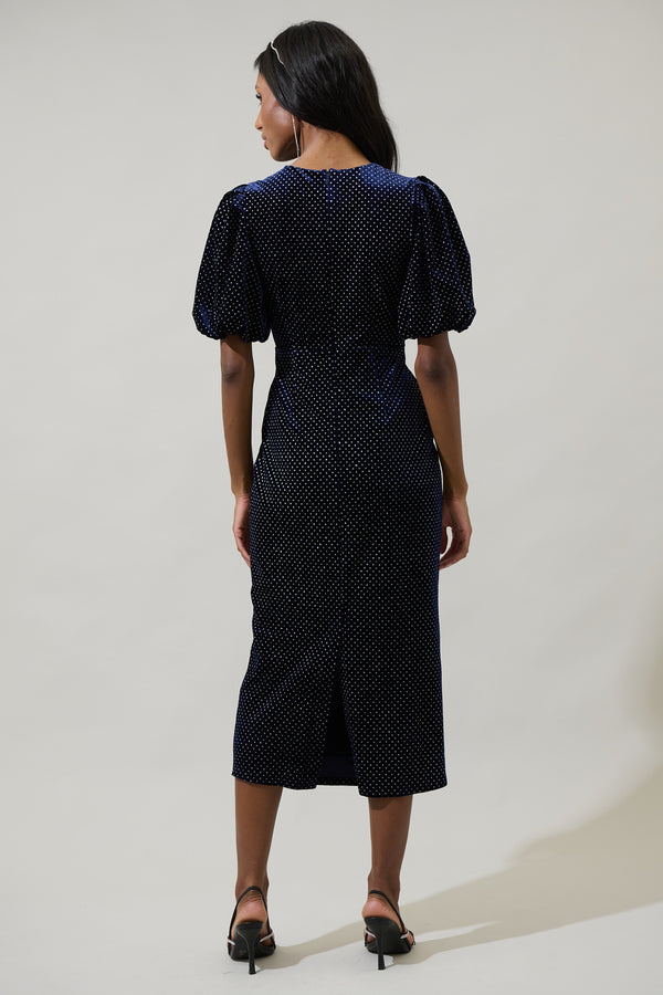 Sugarlips Nelly Dot Velvet Pearl Bow Midi Dress
