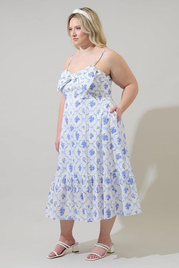 Sugarlips Nia Floral Perline Bow Midi Dress Curve