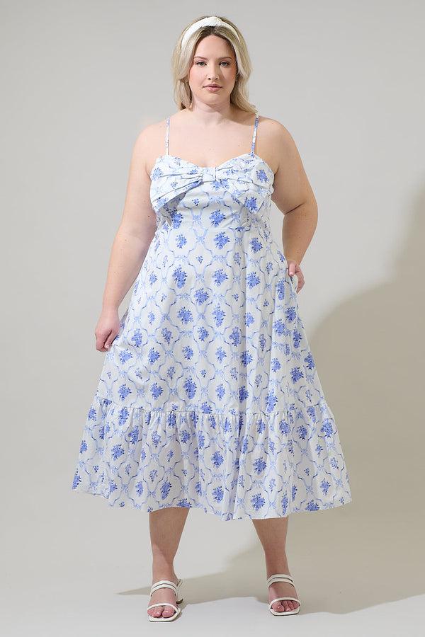 sugarlips Nia Floral Perline Bow Midi Dress Curve