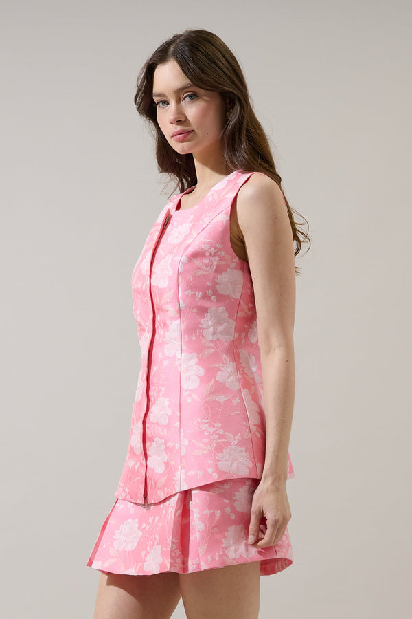 Sugarlips Nicole Jacquard Maize Sleeveless Top