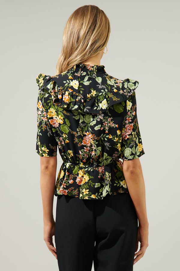 Sugarlips Night Bloom Ruffle Peplum Top