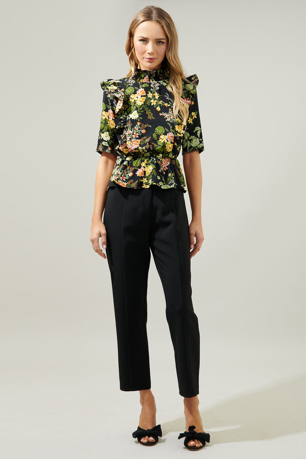 Sugarlips Night Bloom Ruffle Peplum Top
