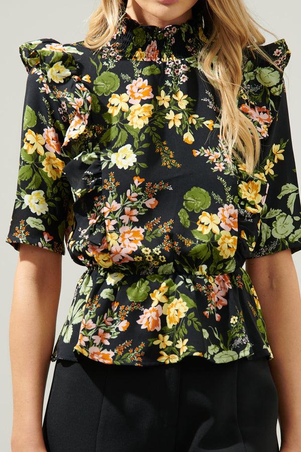 Sugarlips Night Bloom Ruffle Peplum Top