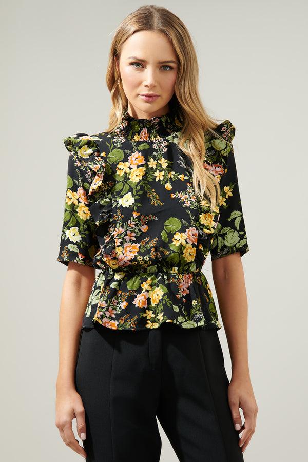 sugarlips Night Bloom Ruffle Peplum Top