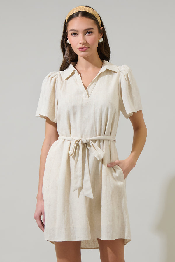 sugarlips Nitza Linen Collared Mini Dress