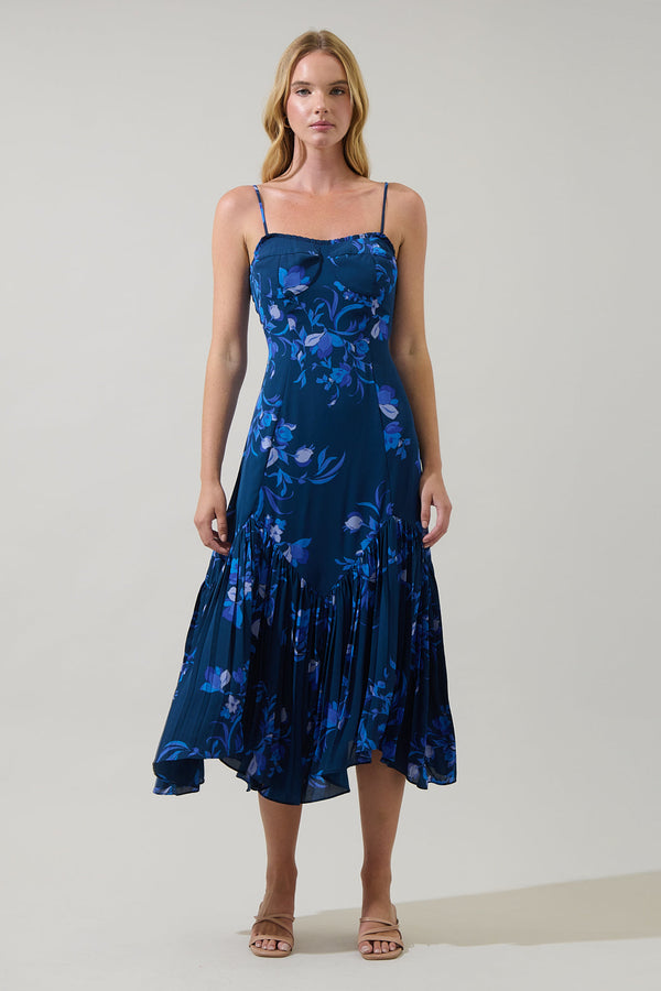 sugarlips Niva Floral Hendra Pleated Midi Dress