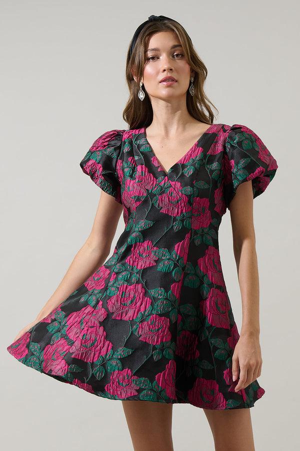 sugarlips Noemie Jacquard Lara Flare Mini Dress