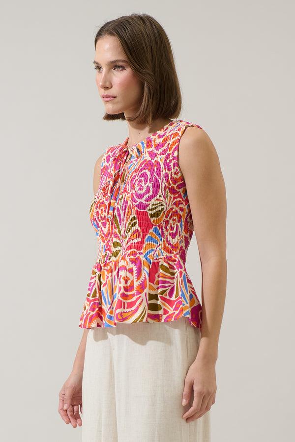 Sugarlips Nomi Floral Tinda Smocked Peplum Top