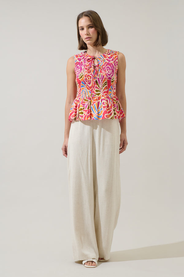 Sugarlips Nomi Floral Tinda Smocked Peplum Top