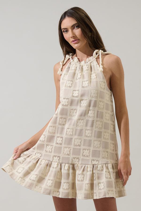sugarlips Norah Crochet Rumba Halter Mini Dress