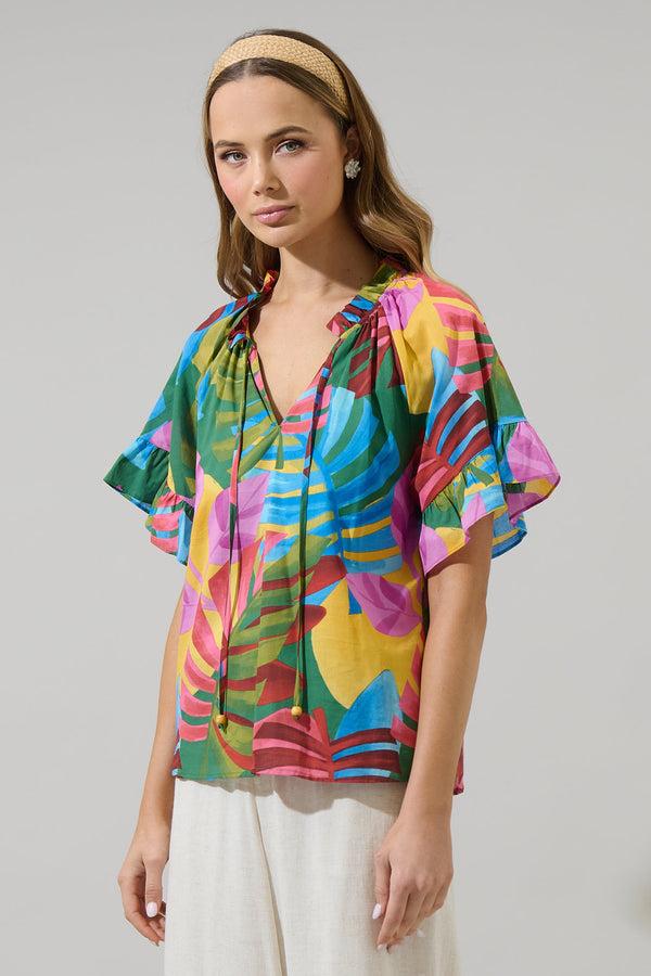 Sugarlips Novi Tropical Erie Split Neck Top