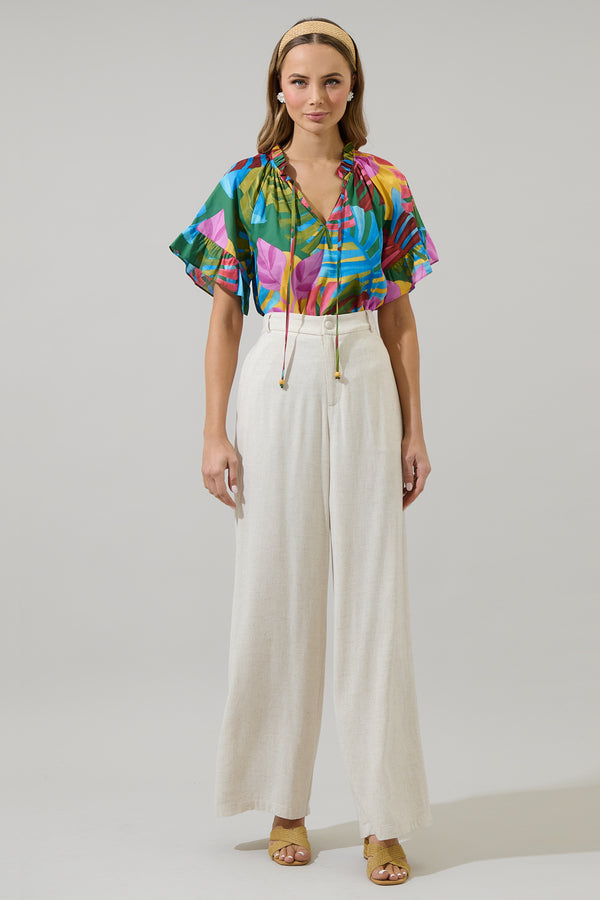 Sugarlips Novi Tropical Erie Split Neck Top