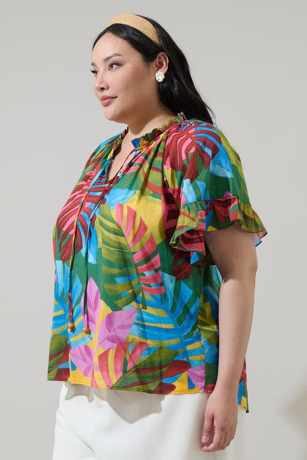 Sugarlips Novi Tropical Erie Split Neck Top Curve