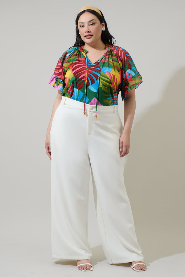 Sugarlips Novi Tropical Erie Split Neck Top Curve