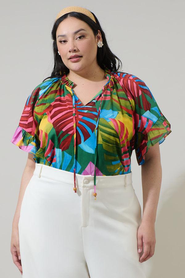 sugarlips Novi Tropical Erie Split Neck Top Curve