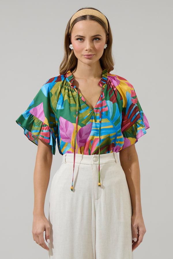 sugarlips Novi Tropical Erie Split Neck Top