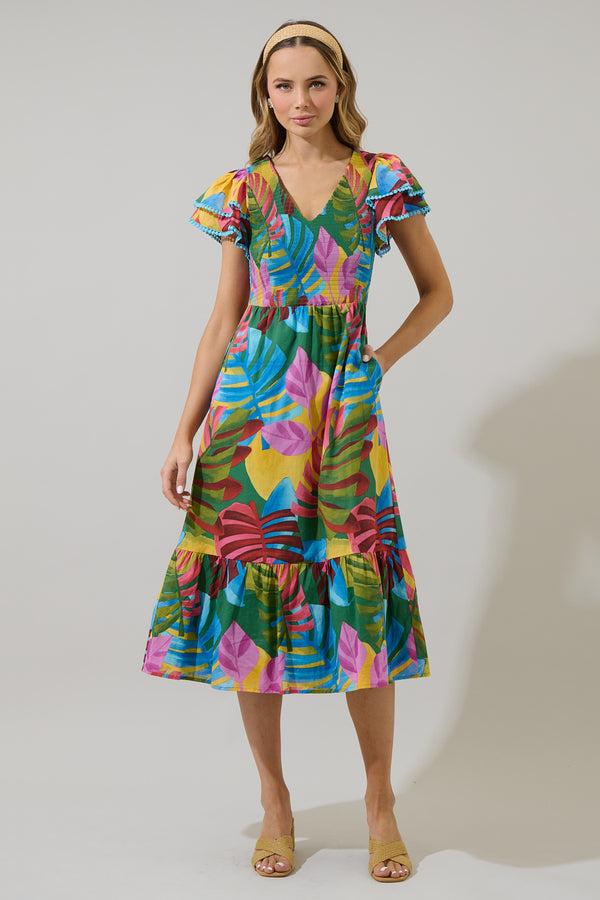Sugarlips Novi Tropical Patte Tiered Midi Dress
