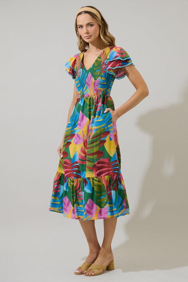 Sugarlips Novi Tropical Patte Tiered Midi Dress