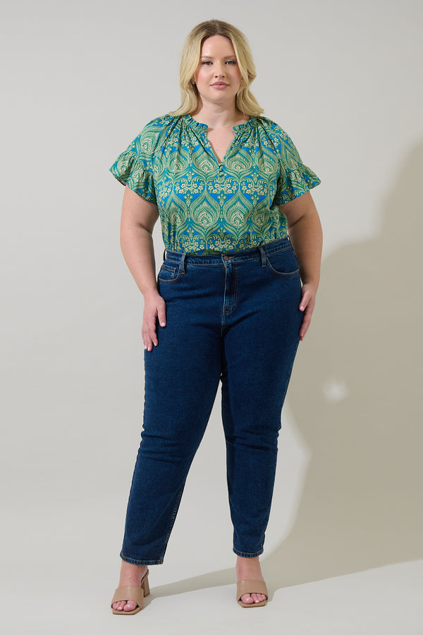 Sugarlips Nyra Paisley Macy Ruffle Top Curve