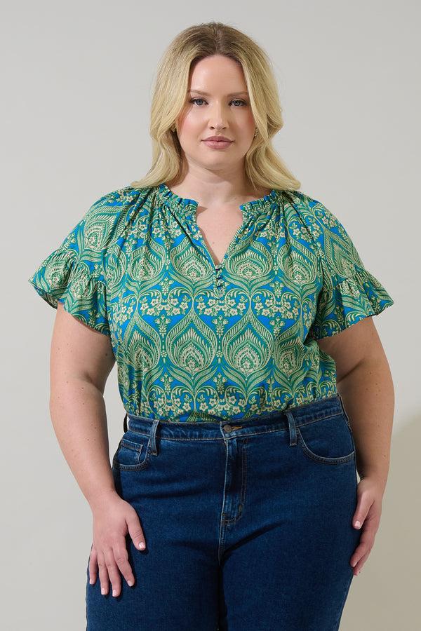 sugarlips Nyra Paisley Macy Ruffle Top Curve