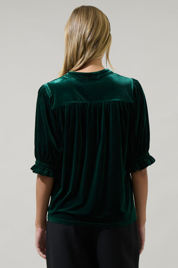 Sugarlips Odalys Velvet Split Neck Half Sleeve Top