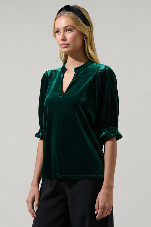 Sugarlips Odalys Velvet Split Neck Half Sleeve Top