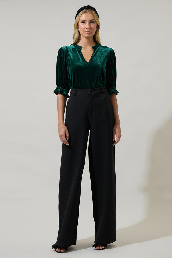 Sugarlips Odalys Velvet Split Neck Half Sleeve Top