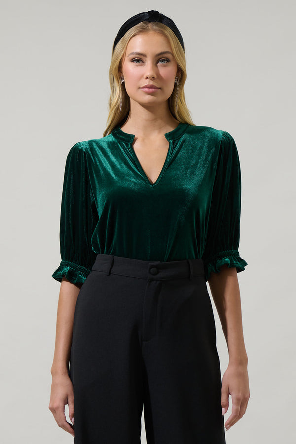 sugarlips Odalys Velvet Split Neck Half Sleeve Top