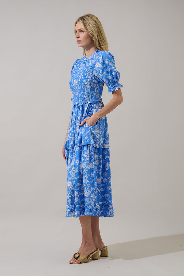 Sugarlips Odella Floral Analisa Smocked Midi Dress