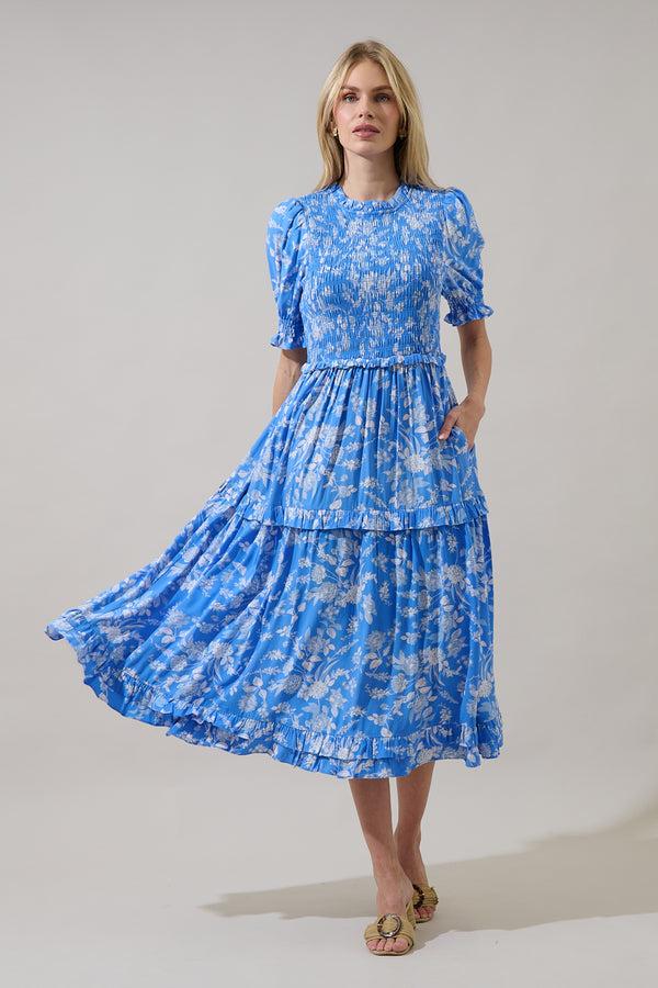 sugarlips Odella Floral Analisa Smocked Midi Dress
