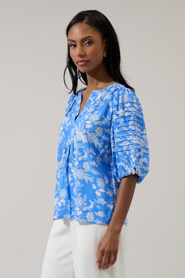 Sugarlips Odella Floral Cerry Pleated Top