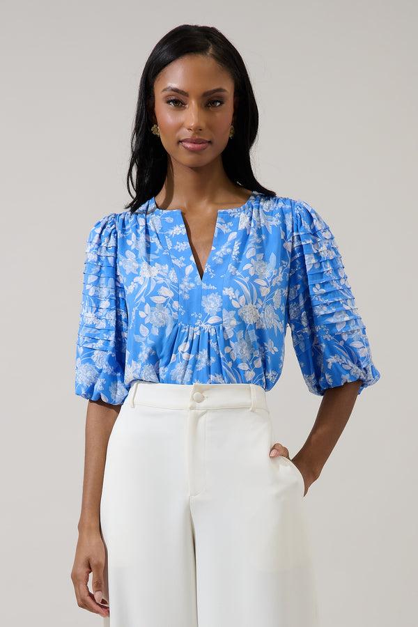 sugarlips Odella Floral Cerry Pleated Top