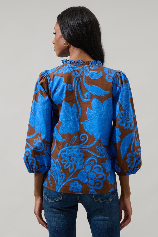 Sugarlips Ofelia Floral Kiley Split Neck Top