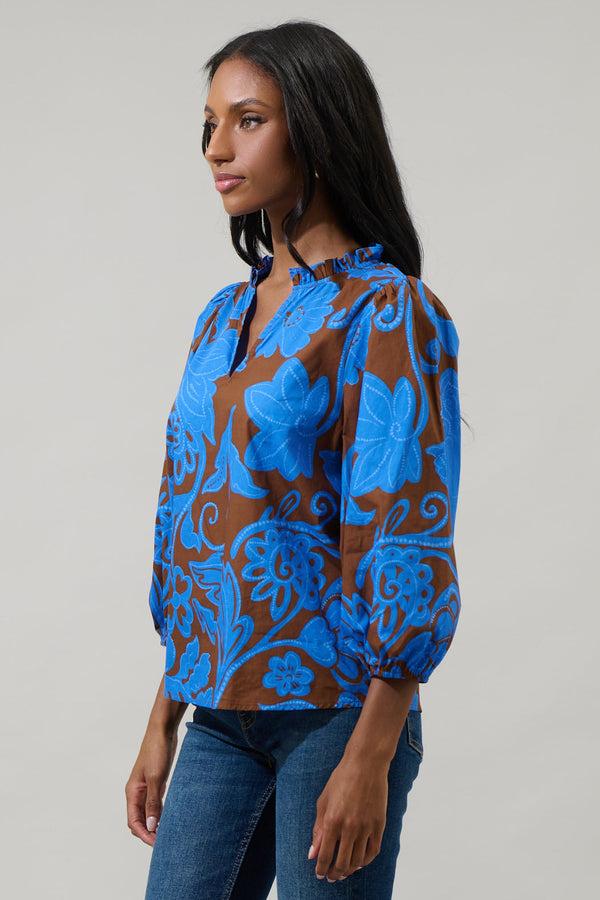 Sugarlips Ofelia Floral Kiley Split Neck Top